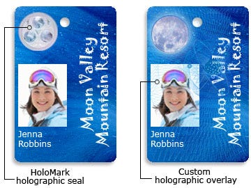 Examples of Ski ID Cards using Holograms