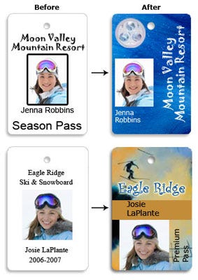 Examples of professionally designed ski ID cards