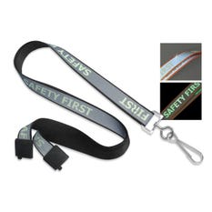 5/8 Black Reflective Glow-in-the-Dark Safety Lanyard w/ Safety Breakaway & Swivel Hook