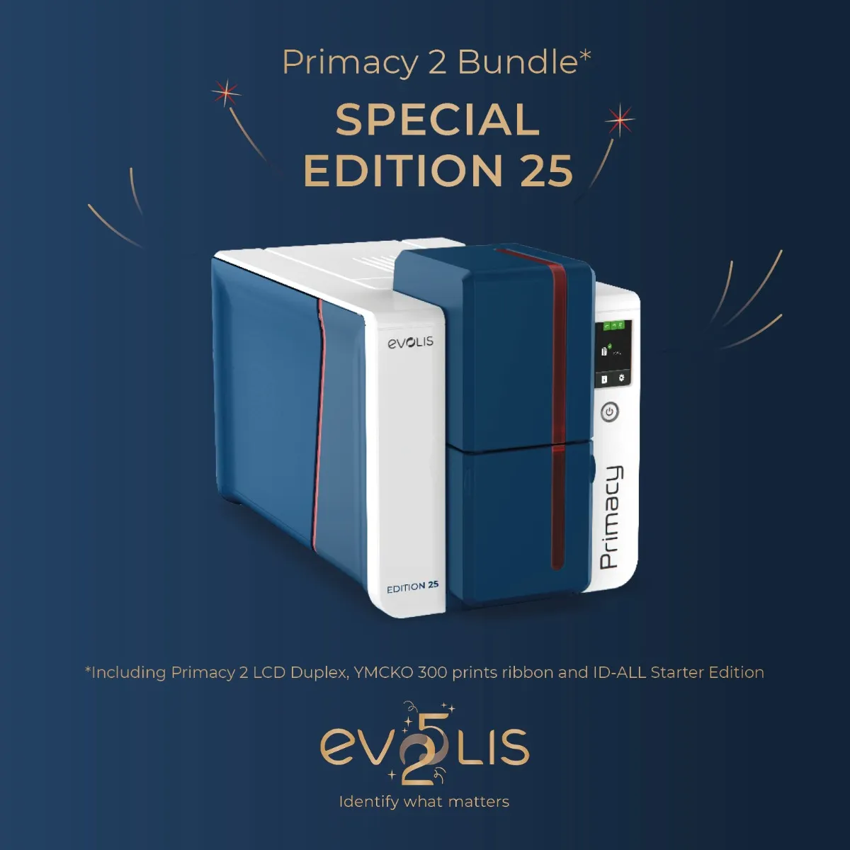 Primacy 2 Bundle Special Edition 25 - Dual sided ID Card Printer with LCD screen and Ribbon