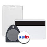 AWID CS Prox-Linc Clamshell Proximity Card, KT Prox-Linc Clamshell Proximity Key Tag, AWID GRMAG Graphic Quality Prox-Linc Proximity Card with Mag & AWID PW Prox-Linc Clamshell Proximity Wafer